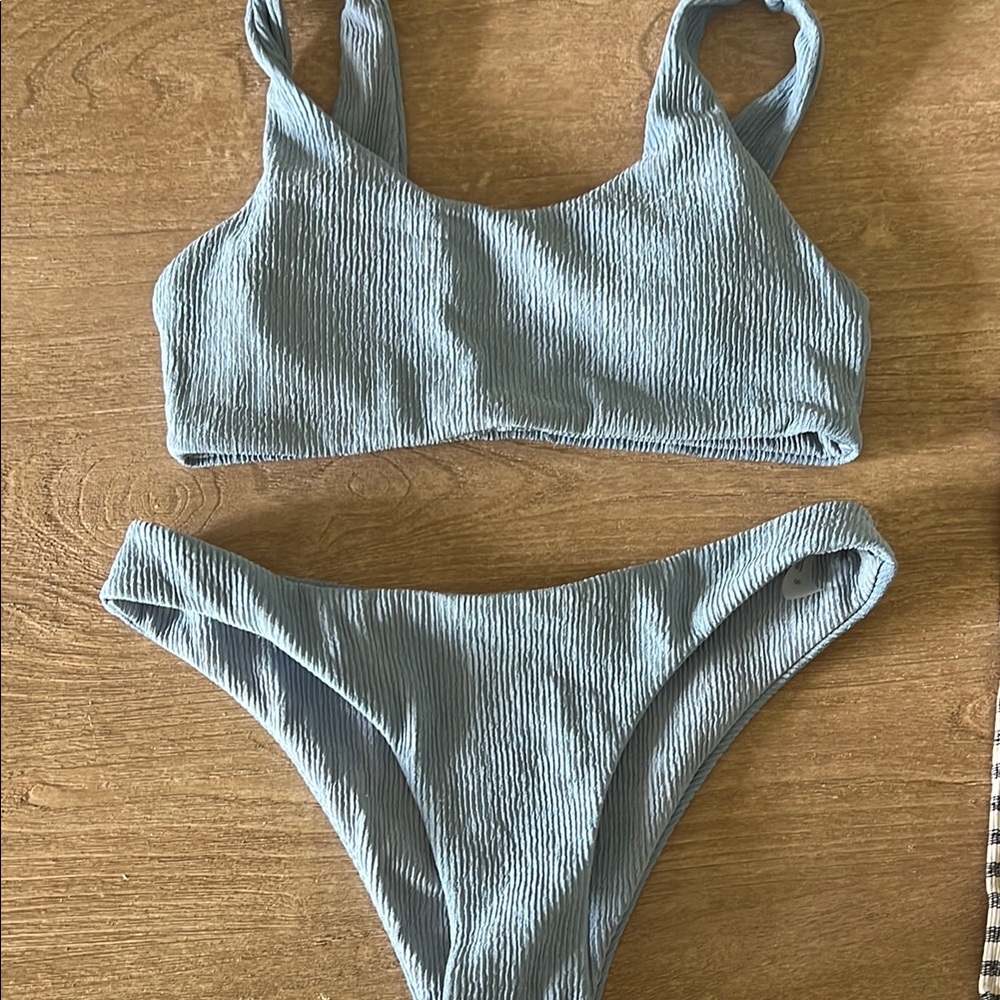 Blue Ribbed Bikini Set